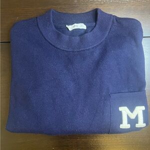 Size Large, Mango “M” logo sweater in purple/navy